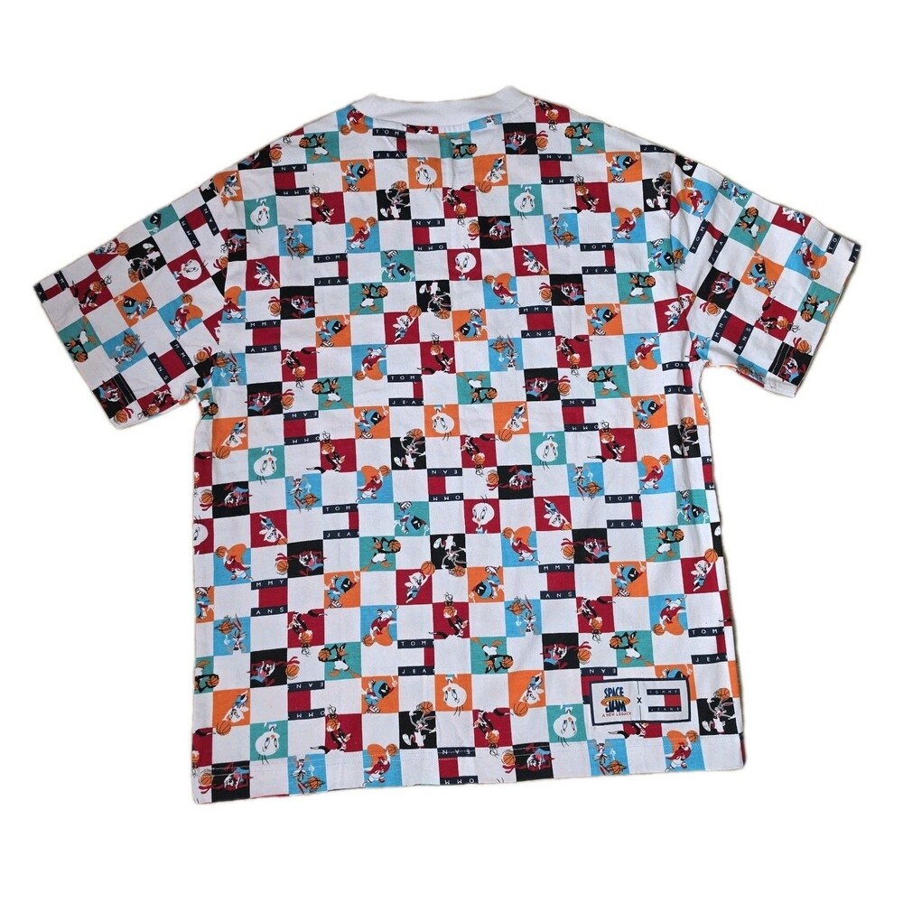 RARE TOMMY JEANS X SPACE JAM 2 CHECKERED PRINT T SHIRT Men Small NWT - Picture 4 of 11